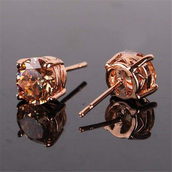 Rose Gold Tone Crystal Yellow Stud Earrings Gift Jewelry for Women - Picture 4 of 6